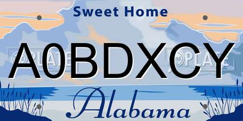 A0BDXCY Alabama License Plate