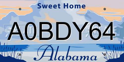 A0BDY64 Alabama License Plate