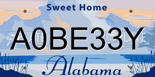A0BE33Y Alabama License Plate