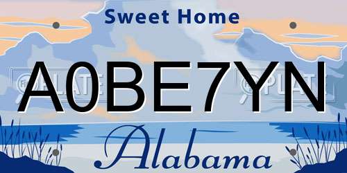 A0BE7YN Alabama License Plate