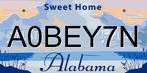 A0BEY7N Alabama License Plate