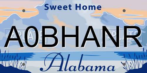 A0BHANR Alabama License Plate