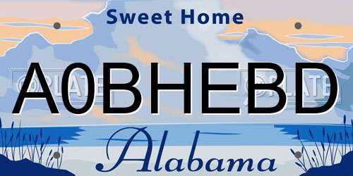A0BHEBD Alabama License Plate