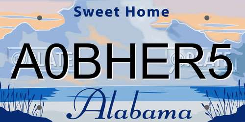 A0BHER5 Alabama License Plate