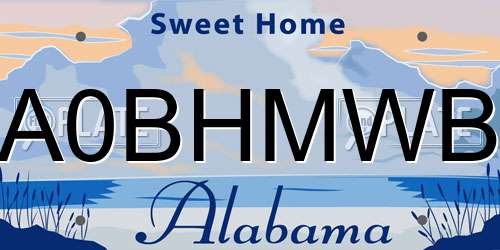 A0BHMWB Alabama License Plate