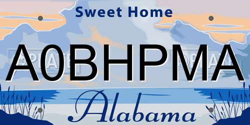 A0BHPMA Alabama License Plate