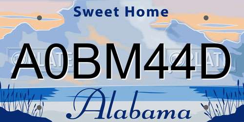 A0BM44D Alabama License Plate