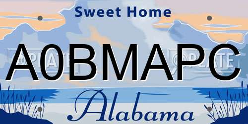 A0BMAPC Alabama License Plate