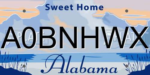 A0BNHWX Alabama License Plate