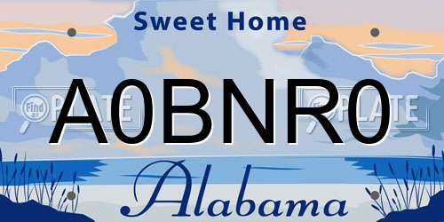 A0BNR0 Alabama License Plate