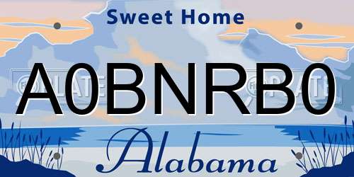 A0BNRB0 Alabama License Plate