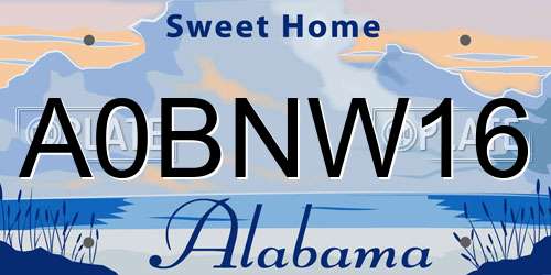 A0BNW16 Alabama License Plate