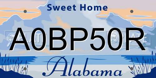 A0BP50R Alabama License Plate