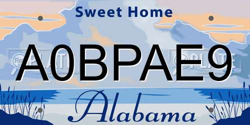 A0BPAE9 Alabama License Plate