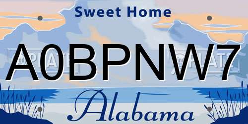 A0BPNW7 Alabama License Plate