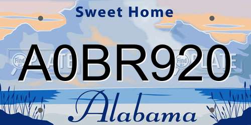 A0BR920 Alabama License Plate