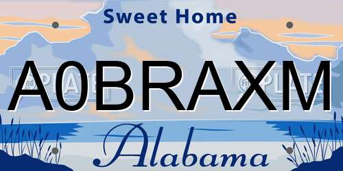 A0BRAXM Alabama License Plate