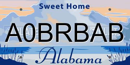 A0BRBAB Alabama License Plate