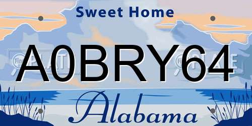 A0BRY64 Alabama License Plate