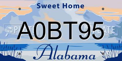 A0BT95 Alabama License Plate
