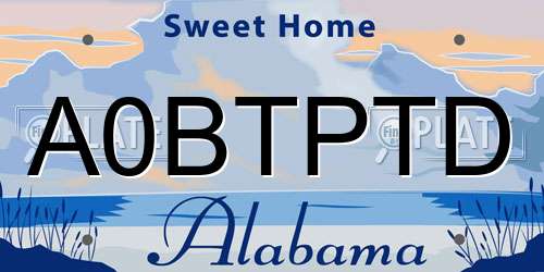 A0BTPTD Alabama License Plate