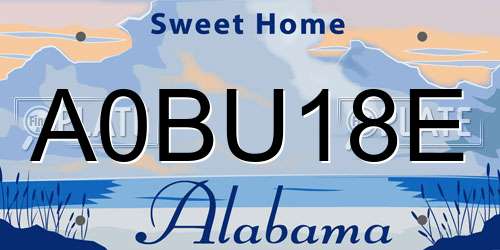 A0BU18E Alabama License Plate
