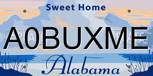 A0BUXME Alabama License Plate