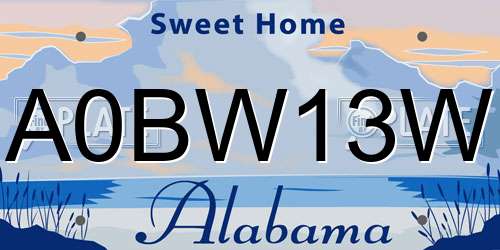 A0BW13W Alabama License Plate