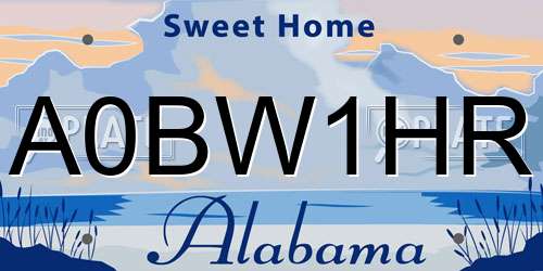 A0BW1HR Alabama License Plate