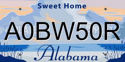 A0BW50R Alabama License Plate