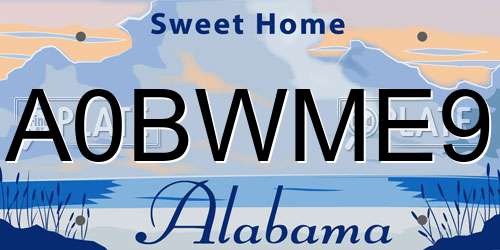 A0BWME9 Alabama License Plate