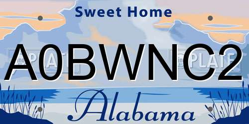 A0BWNC2 Alabama License Plate
