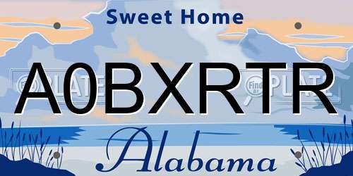 A0BXRTR Alabama License Plate