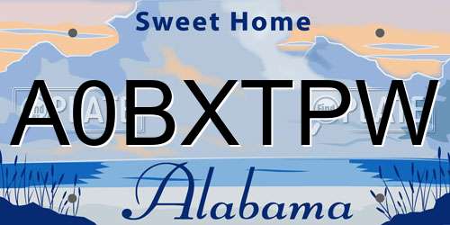 A0BXTPW Alabama License Plate