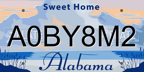 A0BY8M2 Alabama License Plate