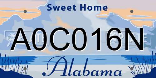 A0C016N Alabama License Plate