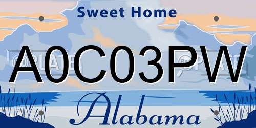 A0C03PW Alabama License Plate