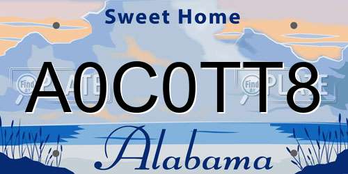 A0C0TT8 Alabama License Plate