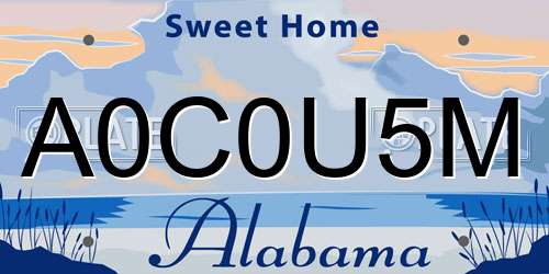 A0C0U5M Alabama License Plate