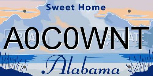 A0C0WNT Alabama License Plate