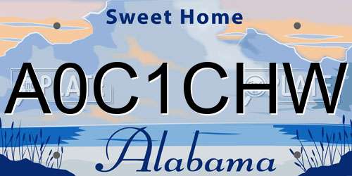 A0C1CHW Alabama License Plate
