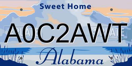 A0C2AWT Alabama License Plate