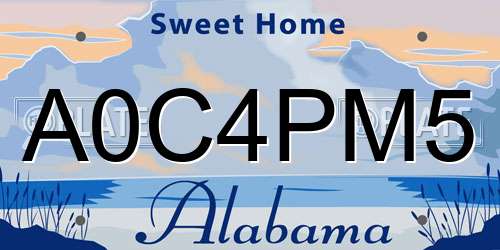 A0C4PM5 Alabama License Plate