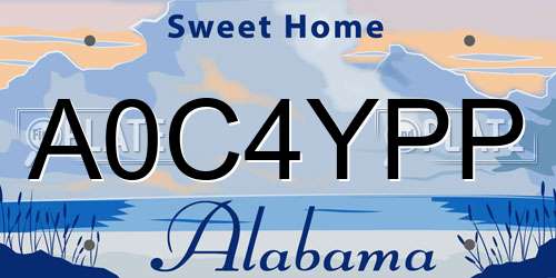 A0C4YPP Alabama License Plate