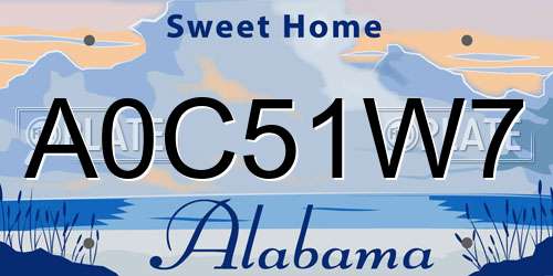 A0C51W7 Alabama License Plate