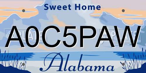 A0C5PAW Alabama License Plate