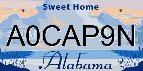 A0CAP9N Alabama License Plate