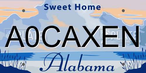 A0CAXEN Alabama License Plate