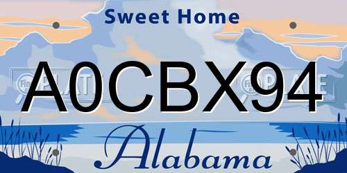 A0CBX94 Alabama License Plate