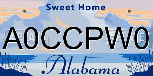 A0CCPW0 Alabama License Plate